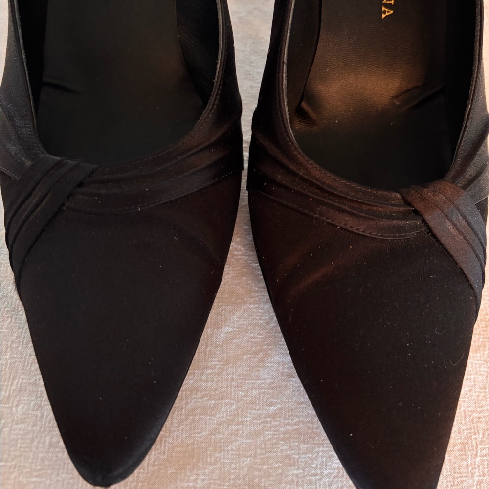 Silvia Fiorentina Black Satin Pointed Toe Heels SZ 11 Old Money - Picture 7 of 9